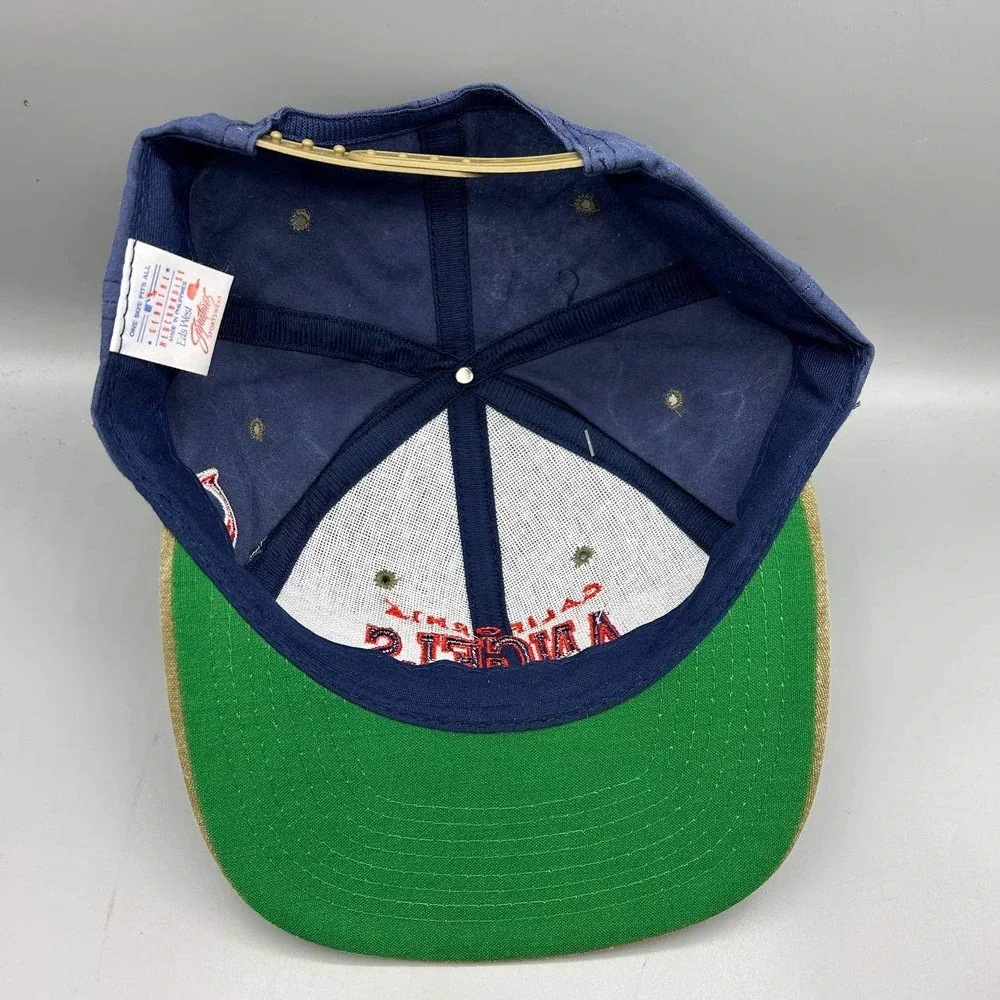 Vintage California Angels Hat Men Blue Brown Signatures Snap Back Cap New